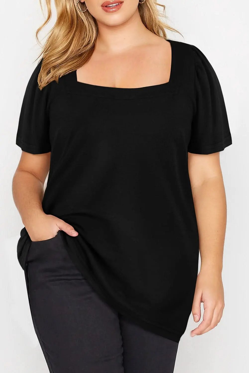 Plus Size Puff Sleeve Top Black | Love Salve