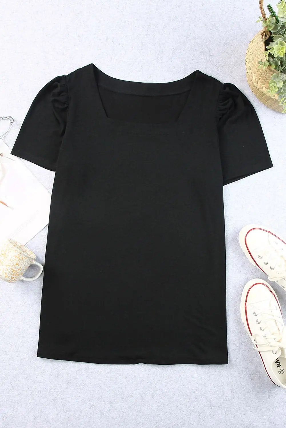 Plus Size Puff Sleeve Top Black | Love Salve