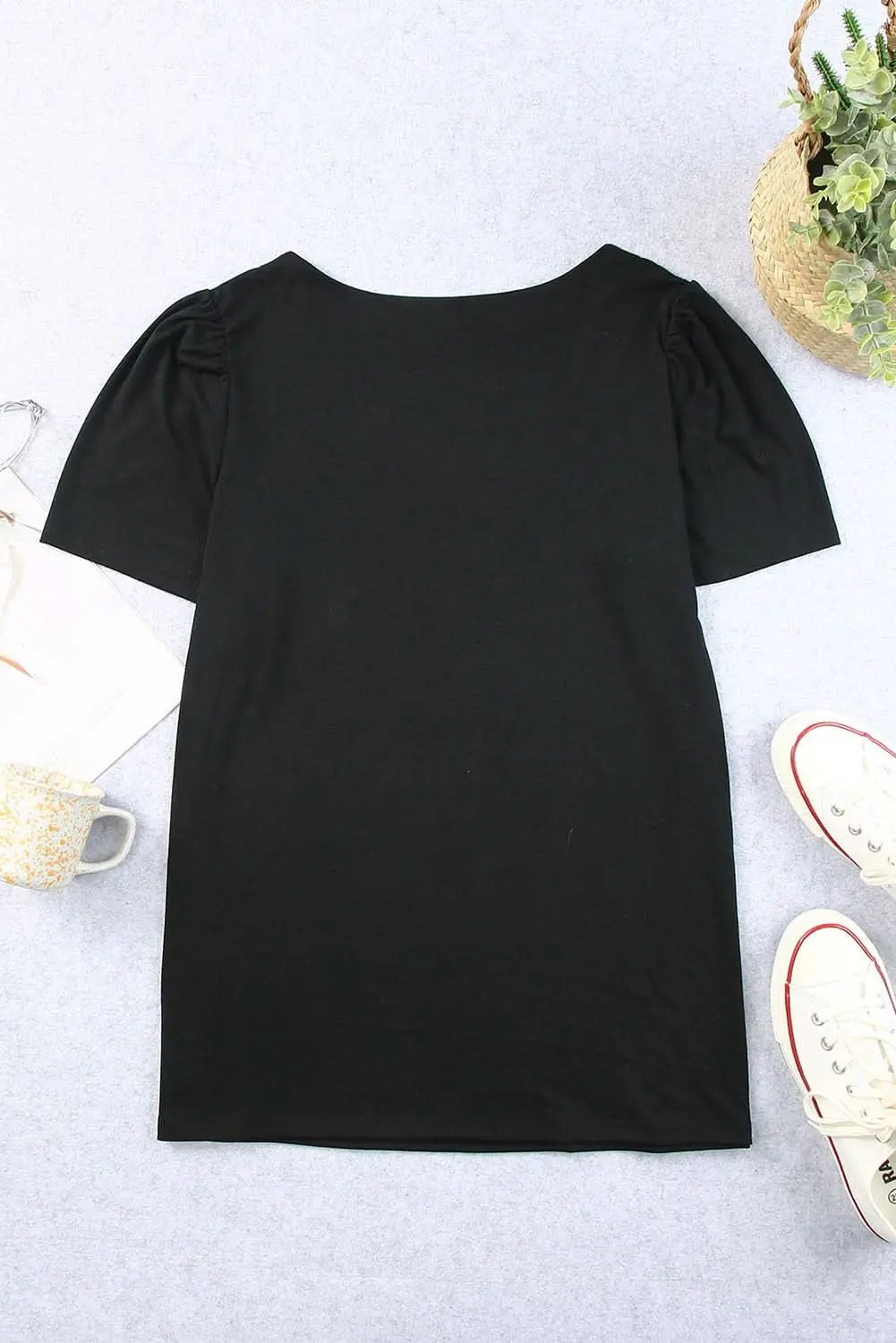Plus Size Puff Sleeve Top Black | Love Salve