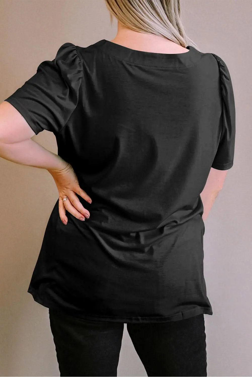 Plus Size Puff Sleeve Top Black | Love Salve