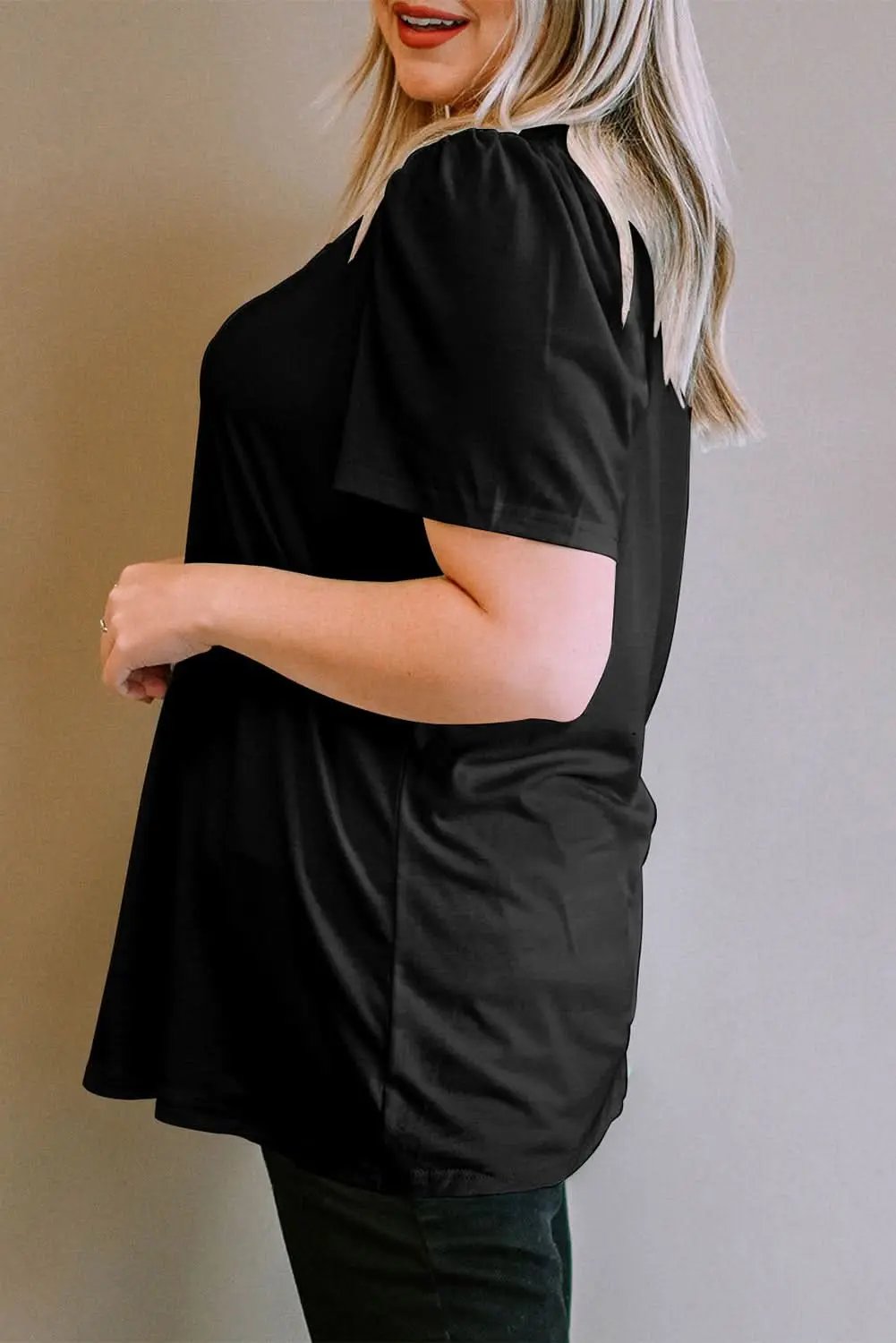 Plus Size Puff Sleeve Top Black | Love Salve