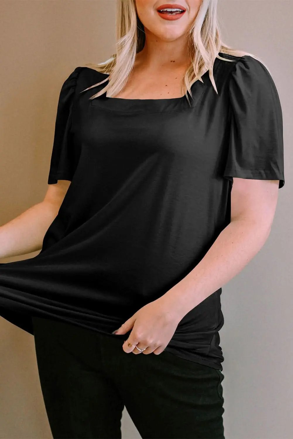 Plus Size Puff Sleeve Top Black | Love Salve