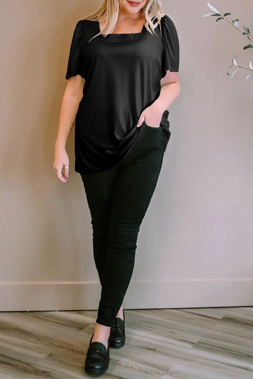 Plus Size Puff Sleeve Top Black | Love Salve
