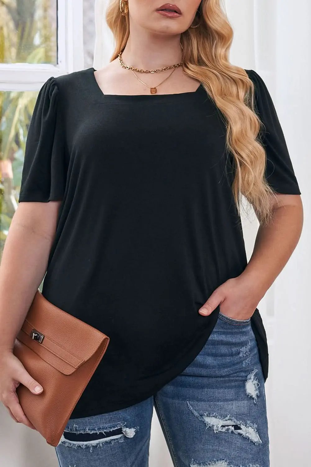 Plus Size Puff Sleeve Top Black | Love Salve