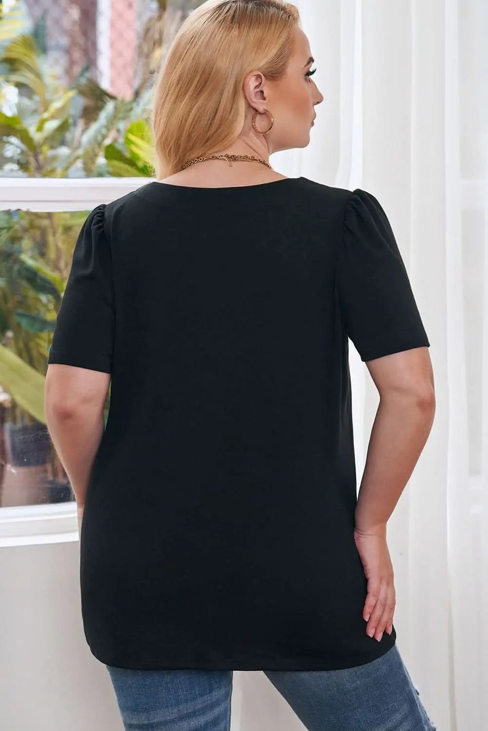 Plus Size Puff Sleeve Top Black | Love Salve