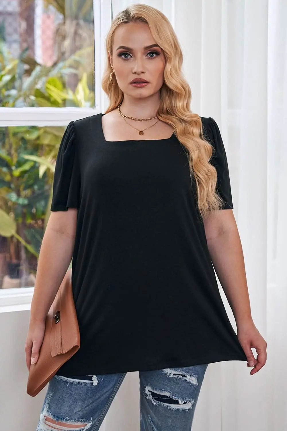 Plus Size Puff Sleeve Top Black | Love Salve