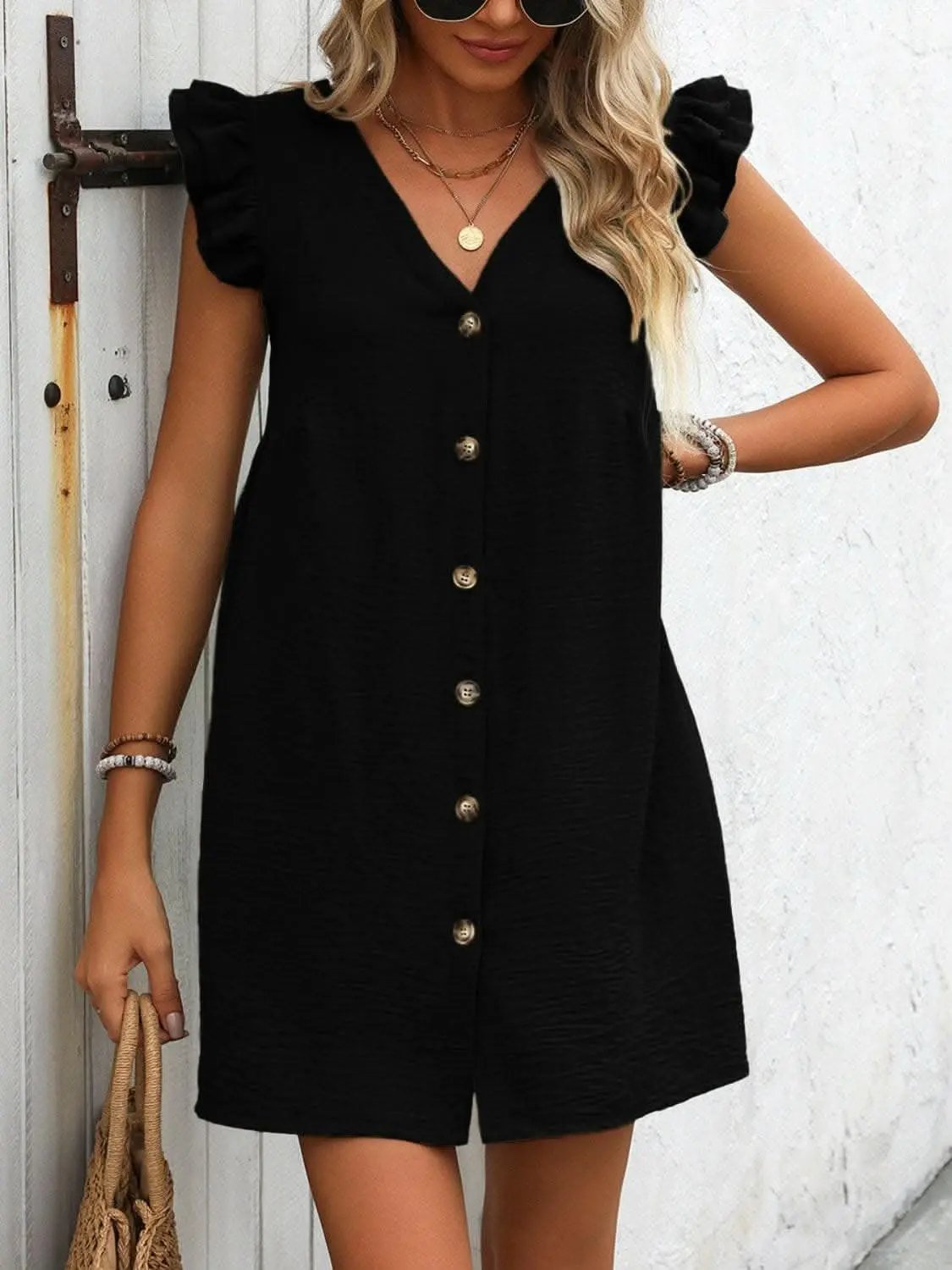 Dresses Trendsi Chic button-up v-neck mini dress