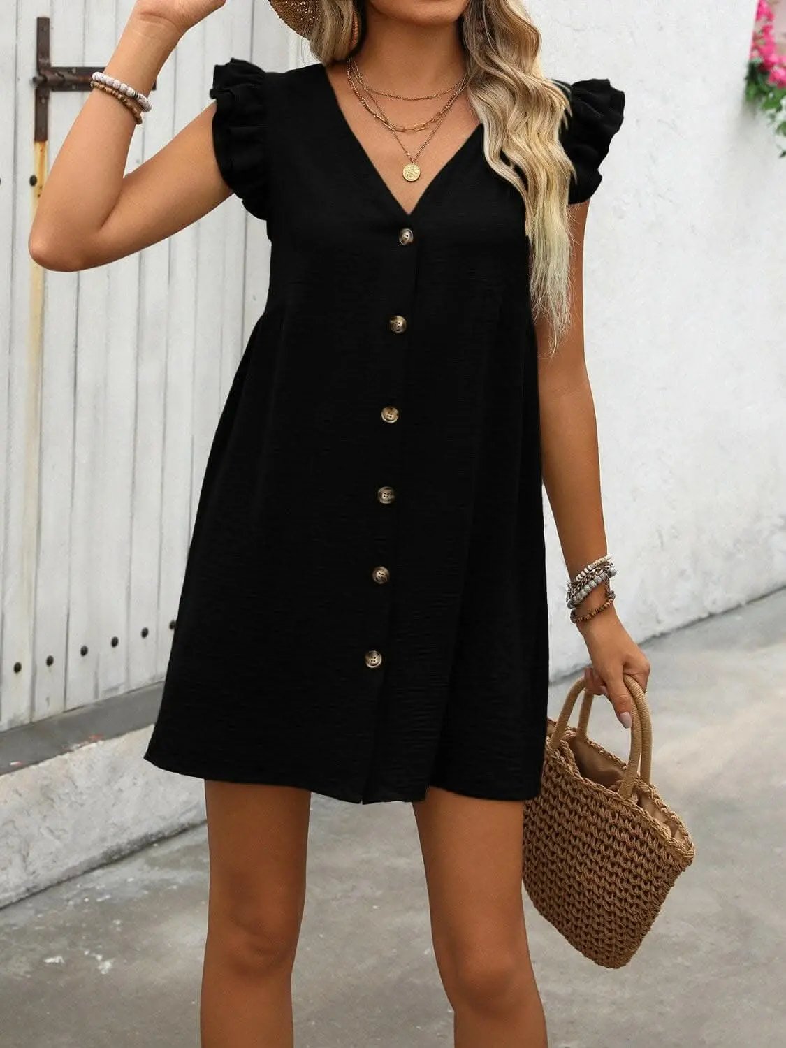 Dresses Trendsi Chic button-up v-neck mini dress