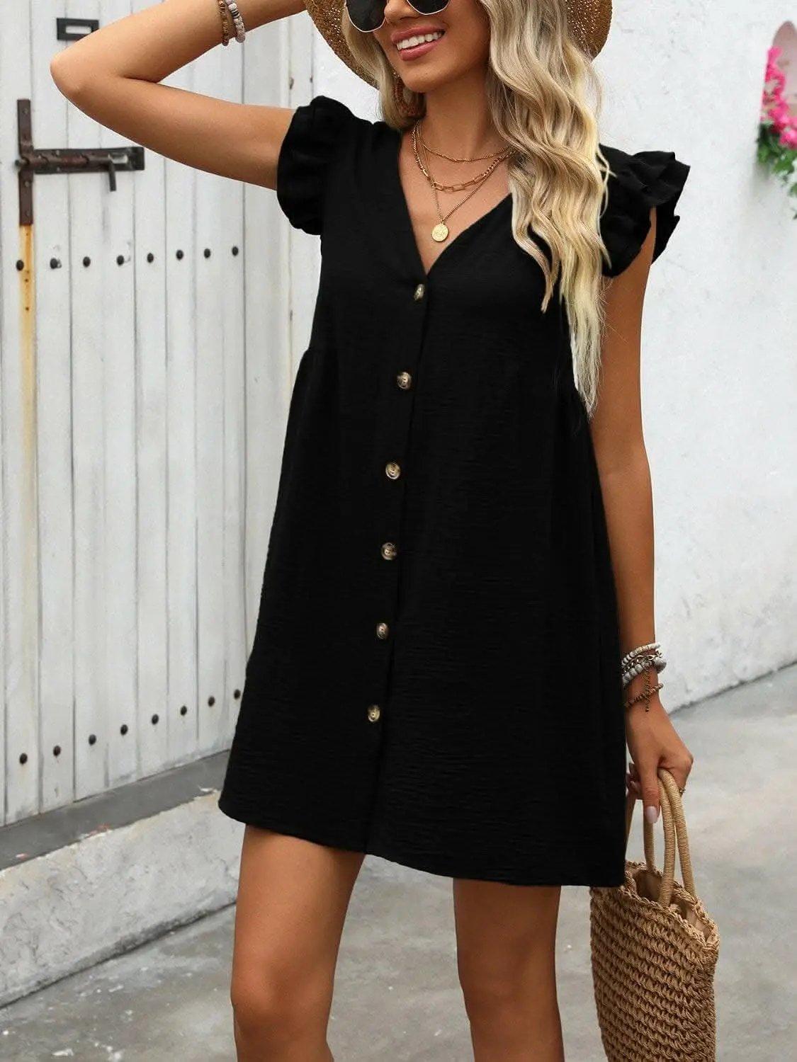 Dresses Trendsi Chic button-up v-neck mini dress