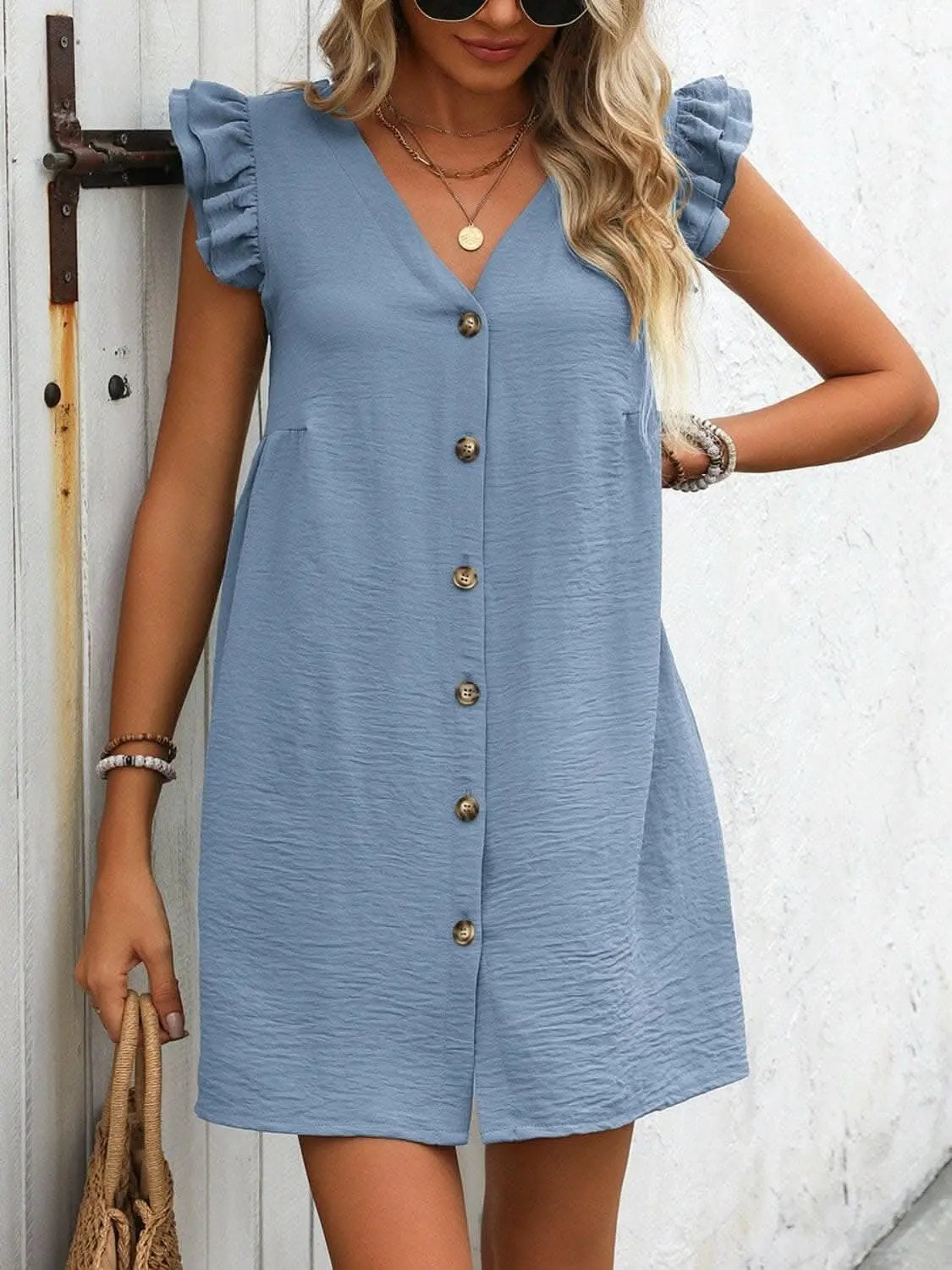 Dresses Trendsi Chic button-up v-neck mini dress