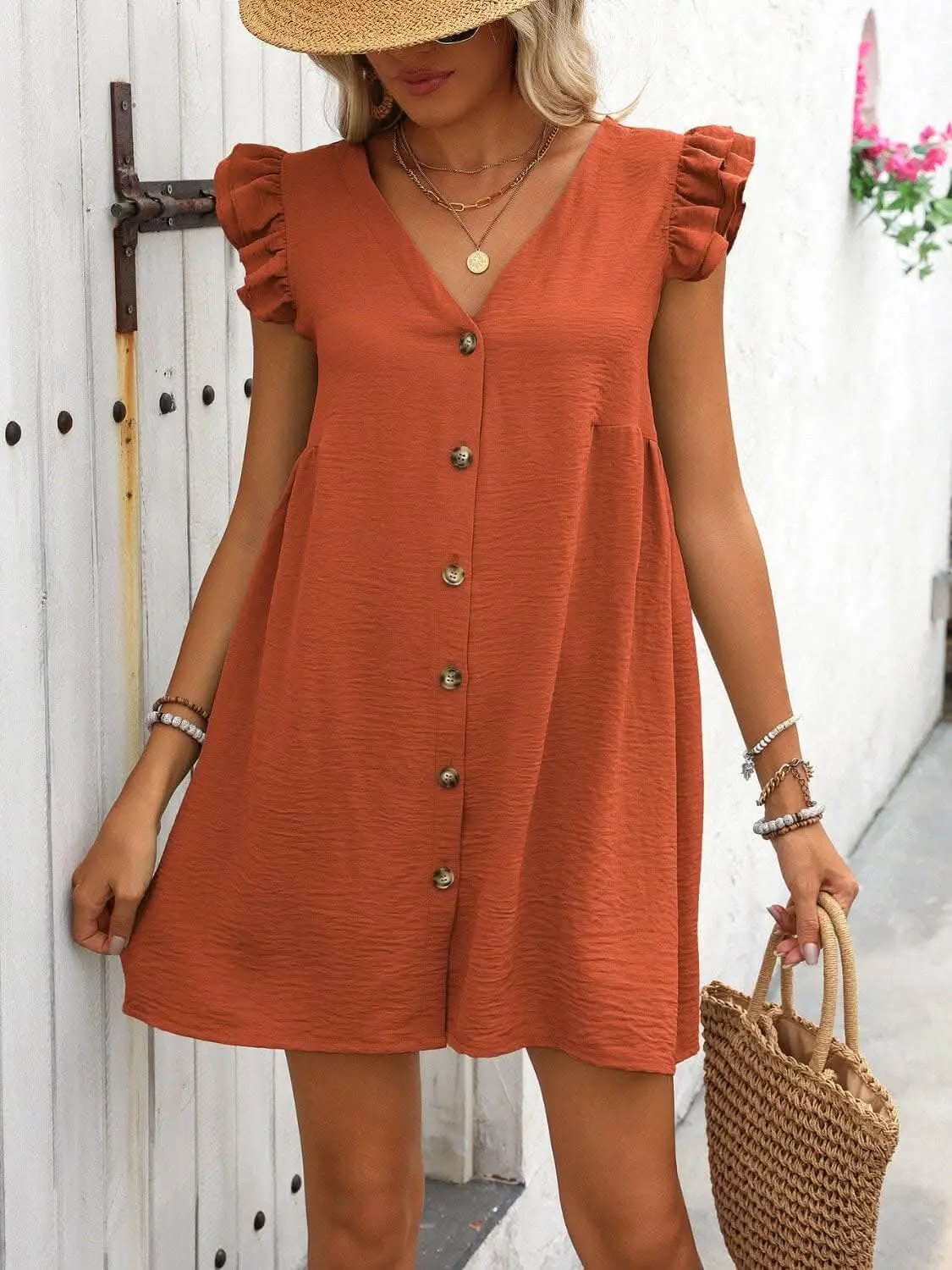 Dresses Trendsi Chic button-up v-neck mini dress