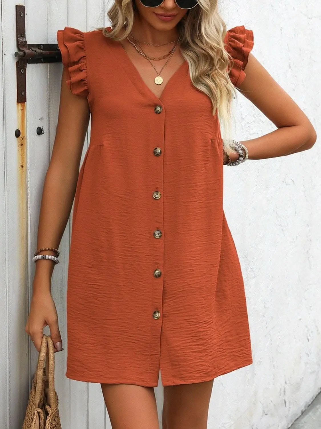 Dresses Trendsi Chic button-up v-neck mini dress