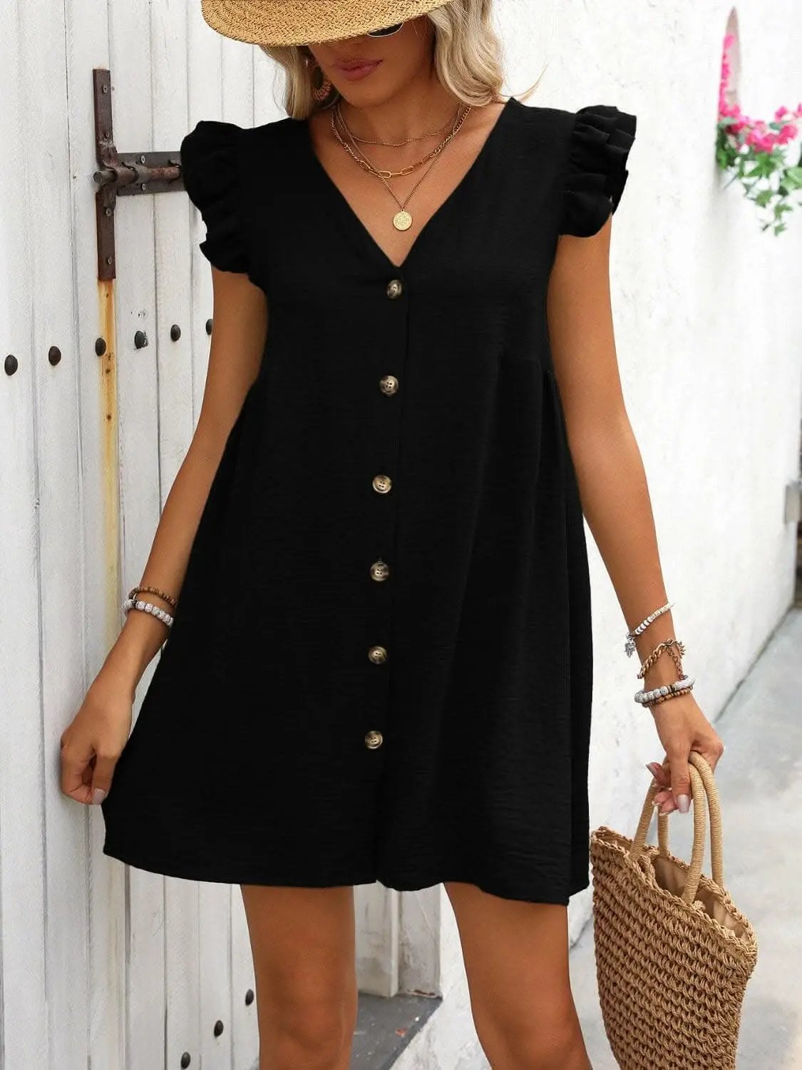 Dresses Trendsi Chic button-up v-neck mini dress
