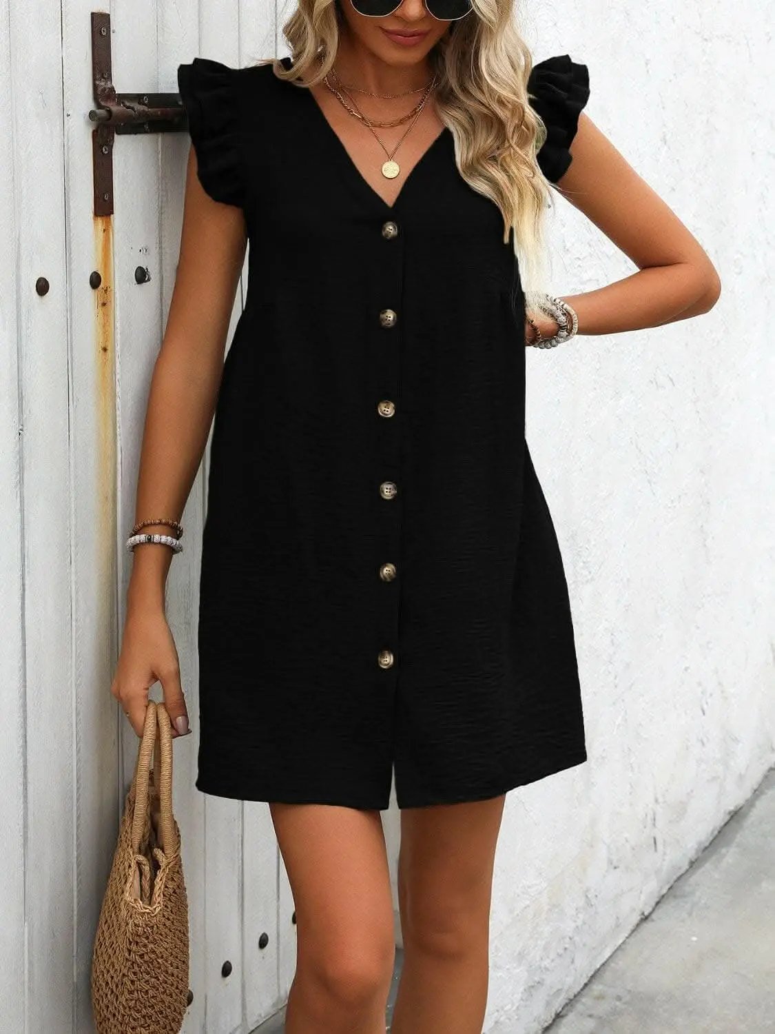 Dresses Trendsi Chic button-up v-neck mini dress