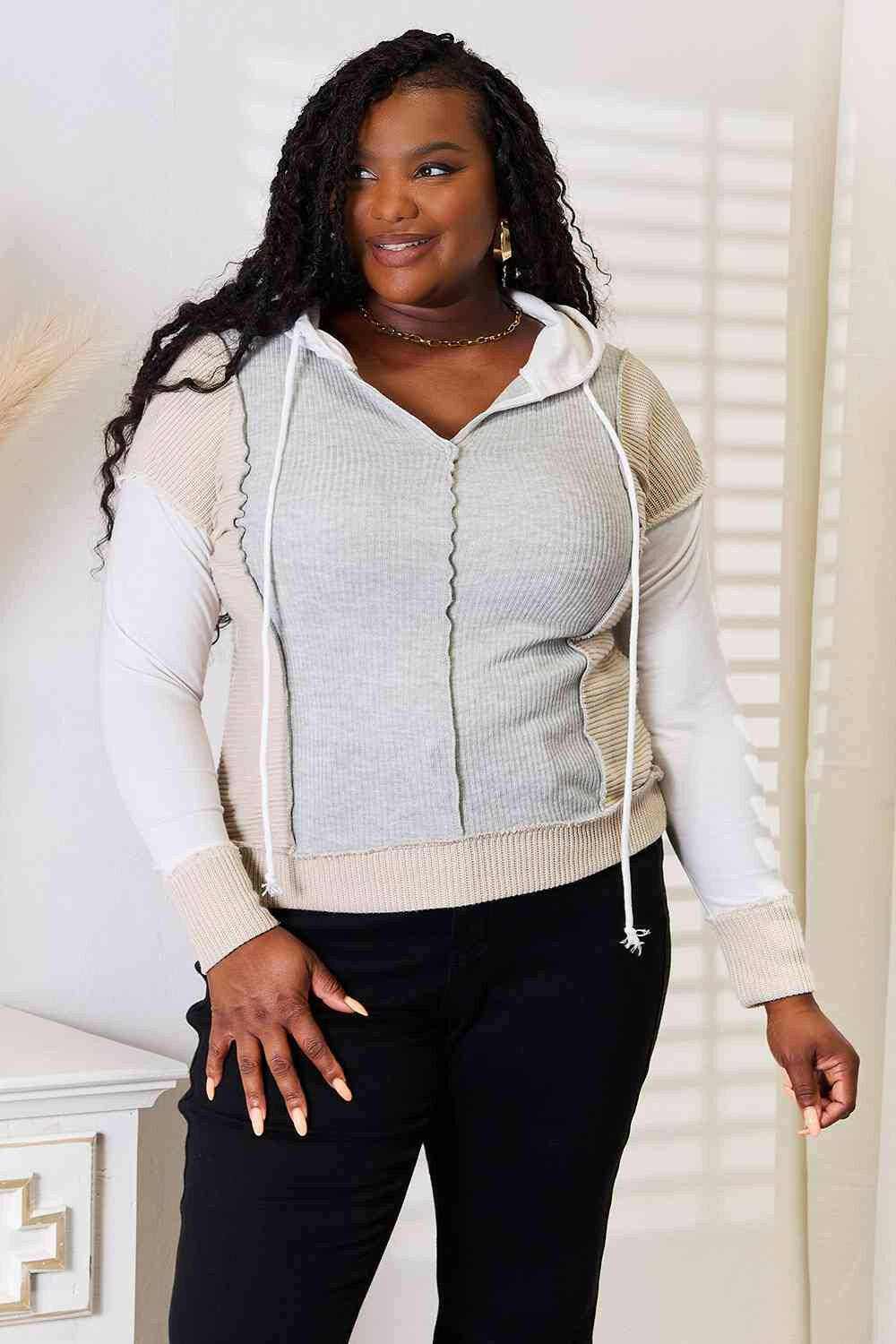 Trendsi Women's Color Block Hoodie with Seam Details - Chic Casual