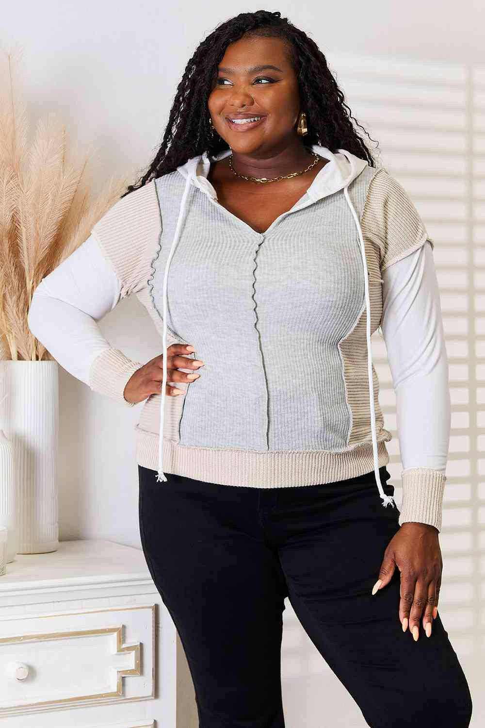 Trendsi Women's Color Block Hoodie with Seam Details - Chic Casual