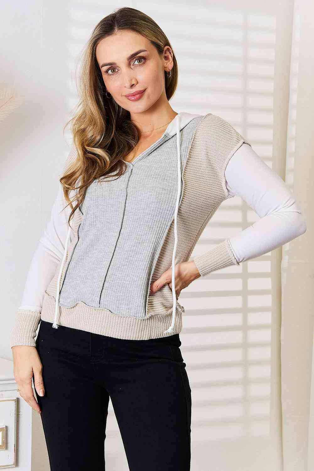 Trendsi Women's Color Block Hoodie with Seam Details - Chic Casual