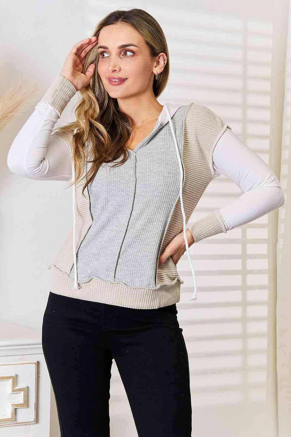 Trendsi Women's Color Block Hoodie with Seam Details - Chic Casual