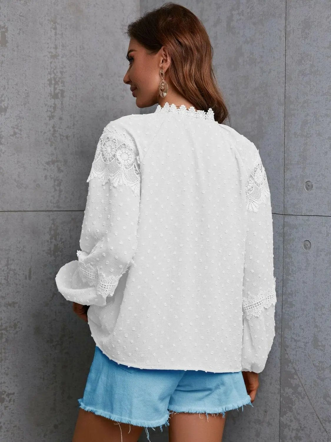 Trendsi Crochet Tie Neck Blouse Wine | Quality Top