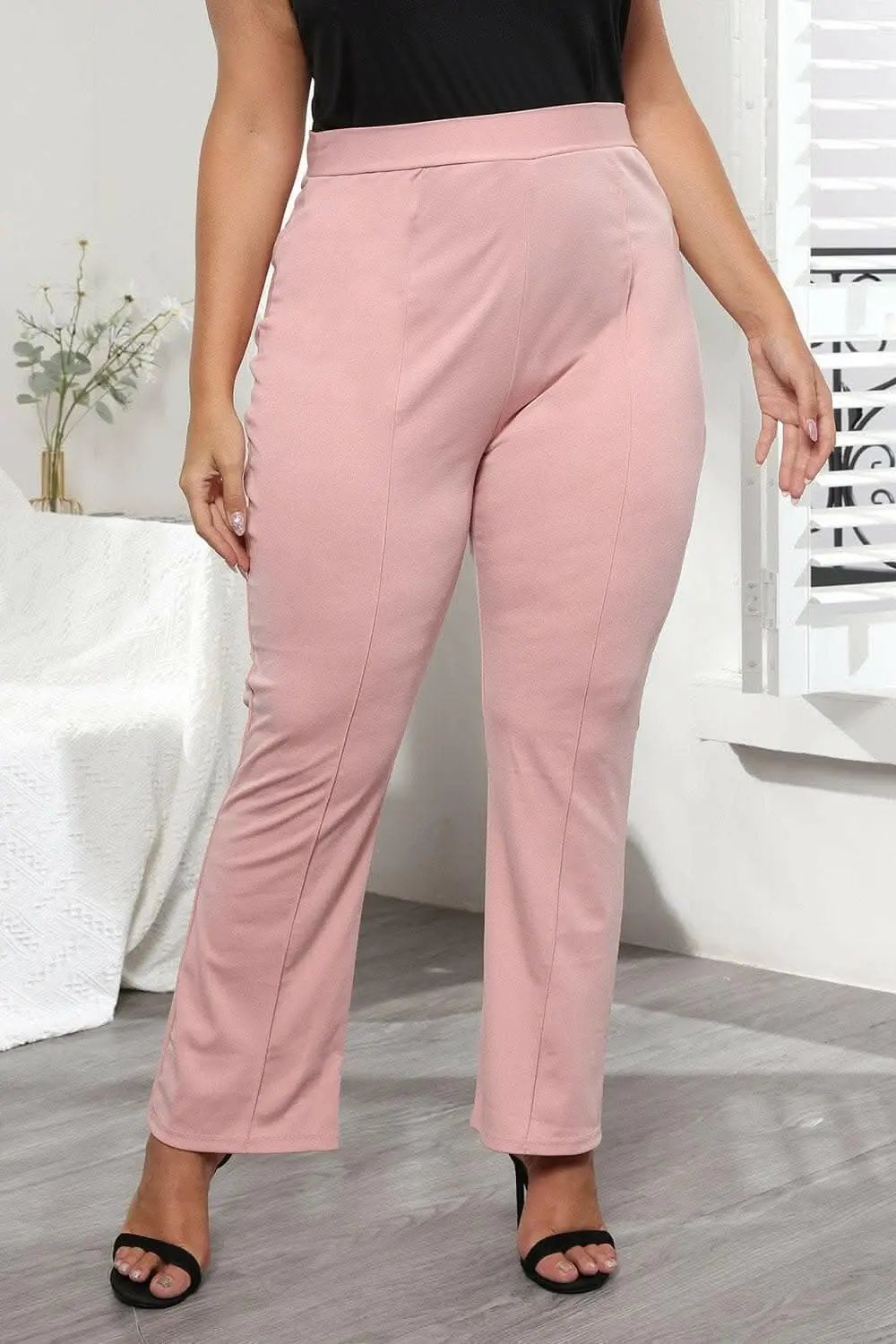 Plus Size Trousers by Trendsi | Dusty Pink Solid