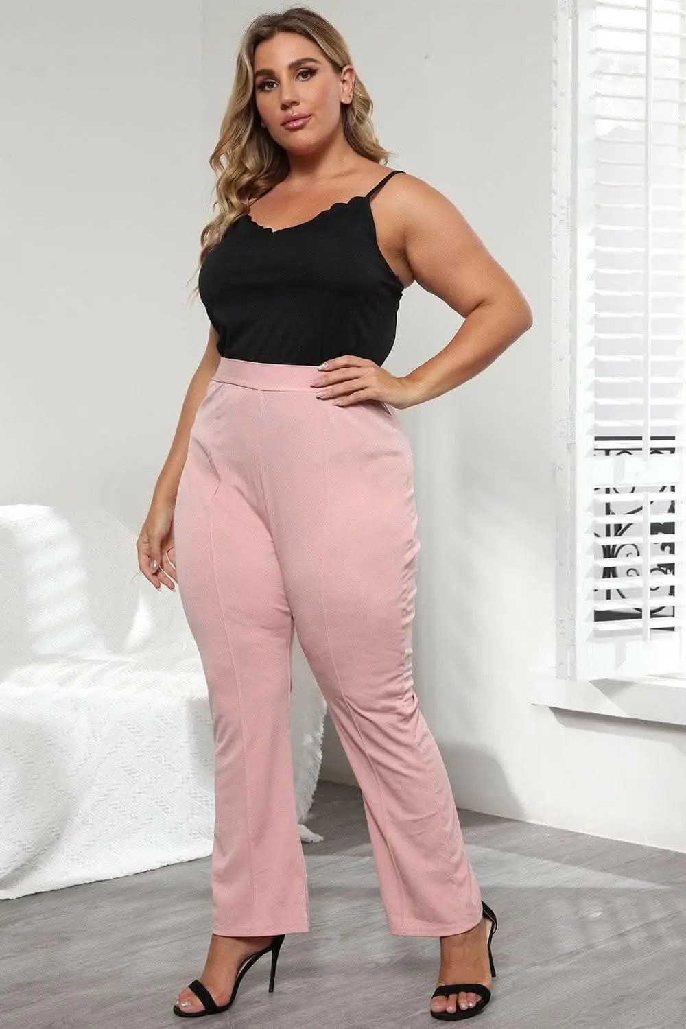 Plus Size Trousers by Trendsi | Dusty Pink Solid