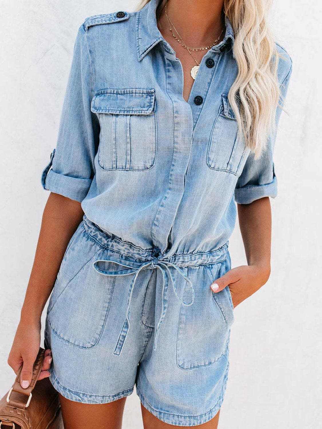 Accessories Trendsi just arrived - Chic denim drawstring romper