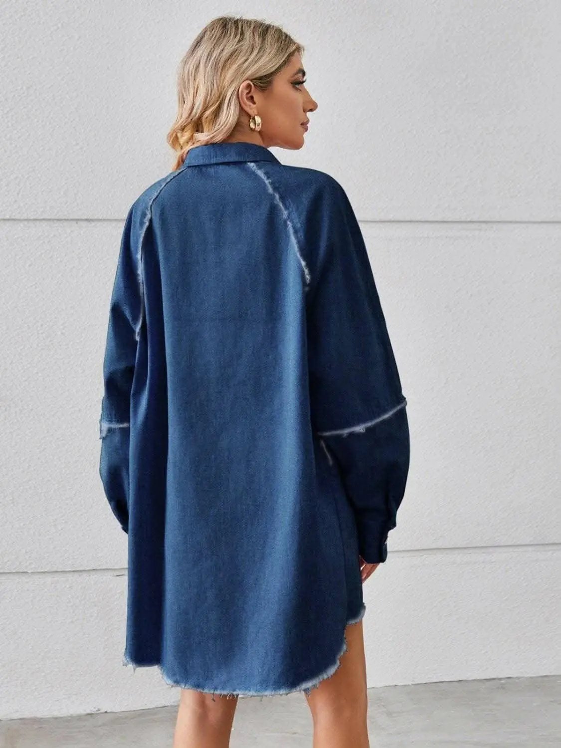 Trendsi Denim Shirt Dress with Pockets - Button Front