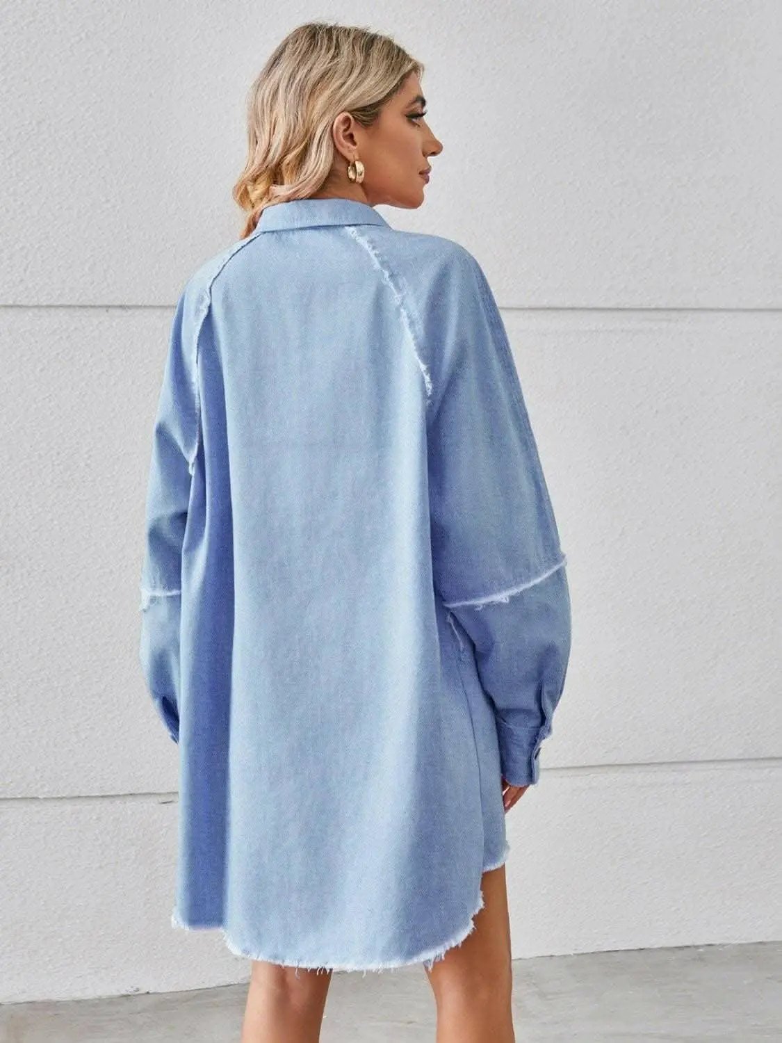 Trendsi Denim Shirt Dress with Pockets - Button Front