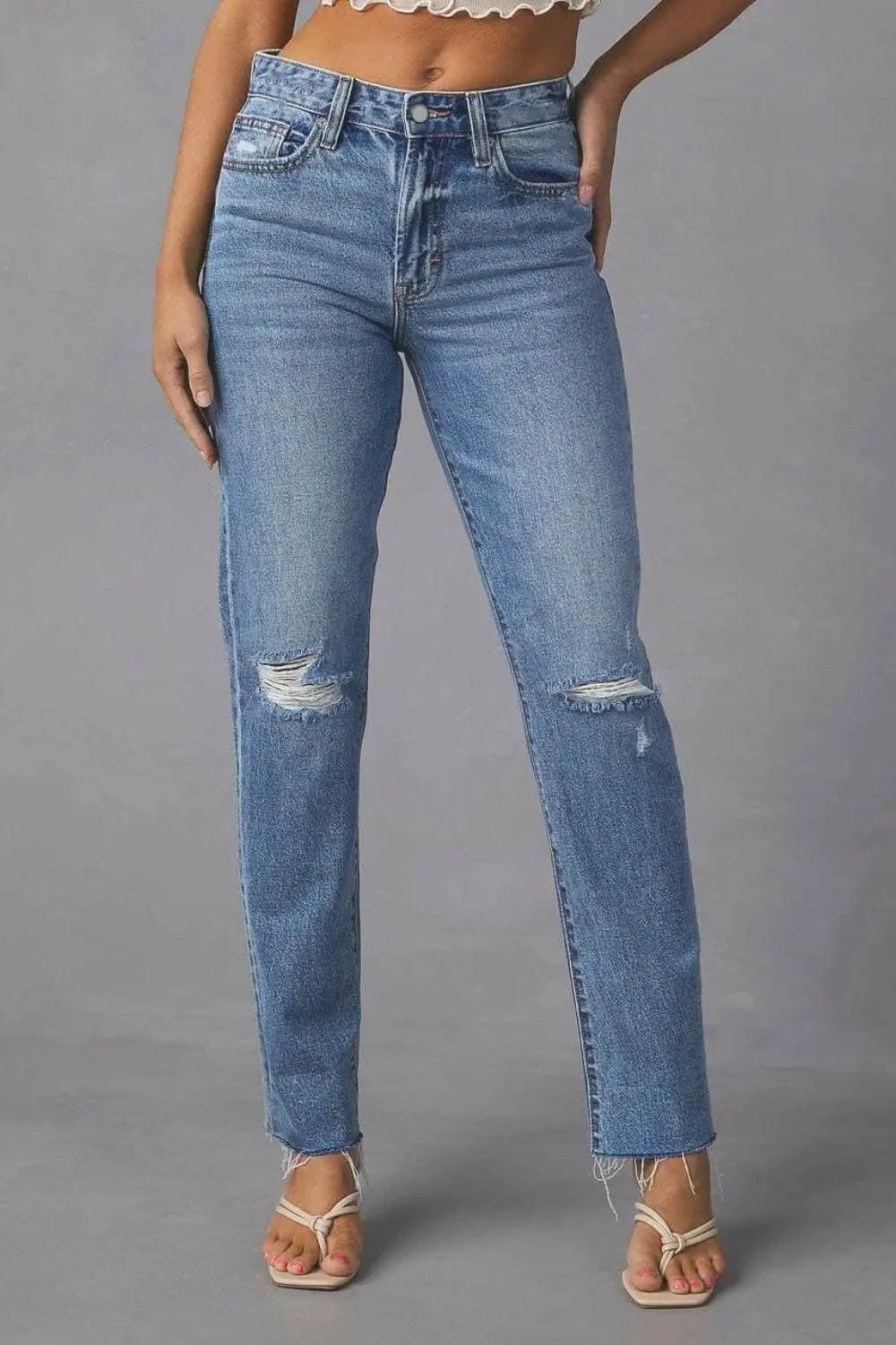 Trendsi Distressed Straight Leg Jeans — Women's Denim