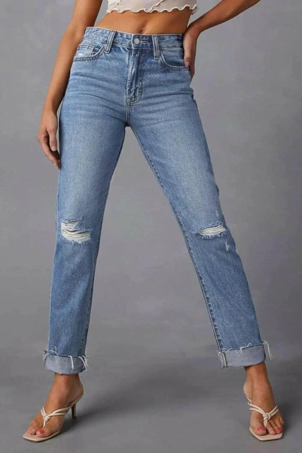 Trendsi Distressed Straight Leg Jeans — Women's Denim