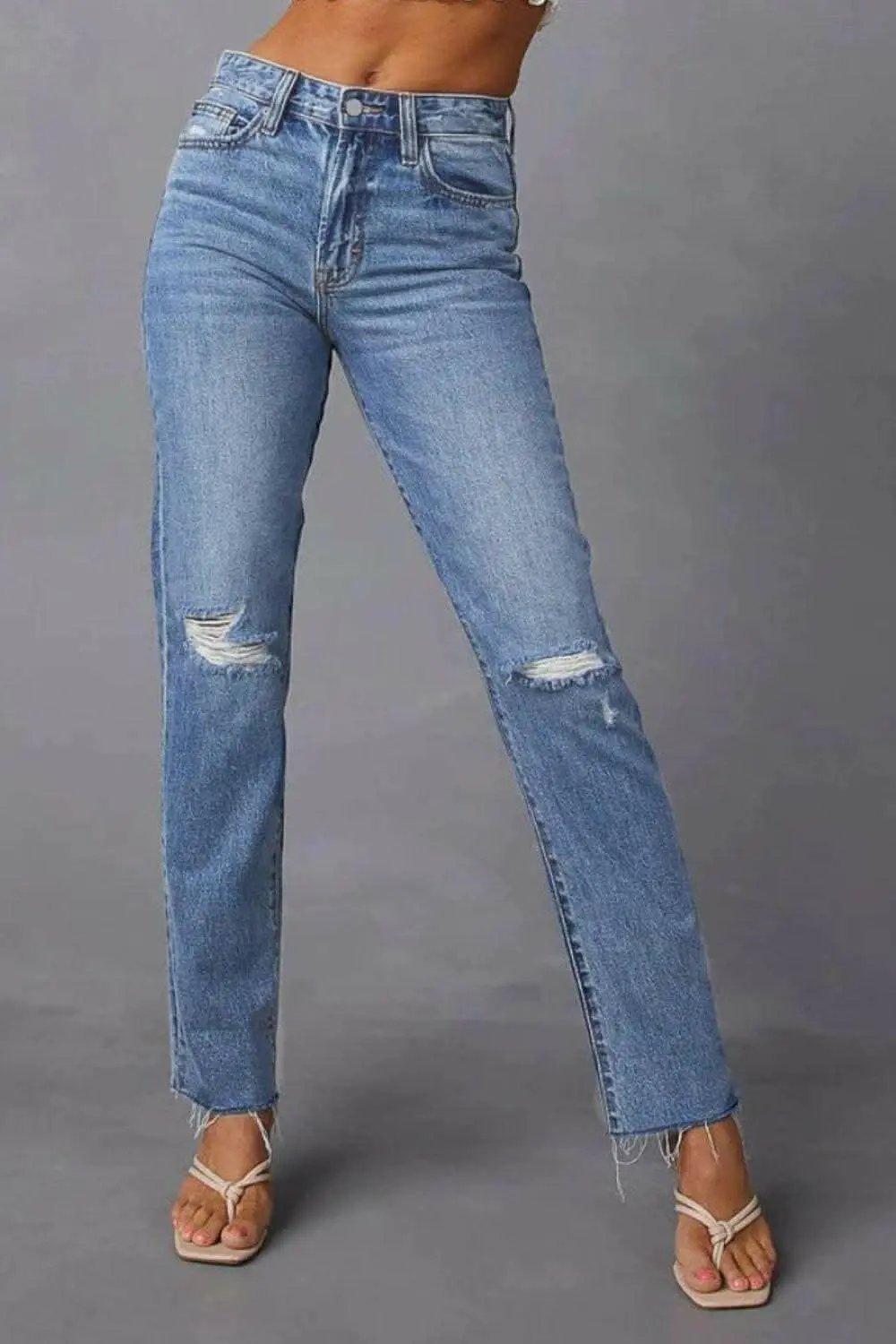 Trendsi Distressed Straight Leg Jeans — Women's Denim