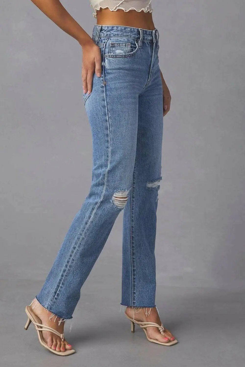 Trendsi Distressed Straight Leg Jeans — Women's Denim
