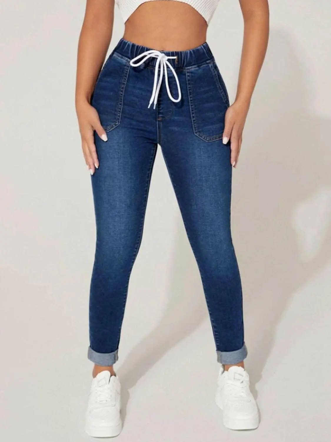 Trendsi Cropped Drawstring Jeans - Chic Women's Casual Denim