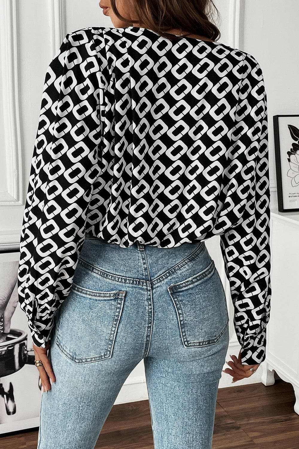 Trendsi Geometric V-Neck Blouse — Modern Workwear Style