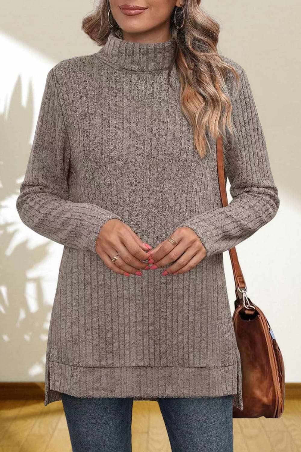 Cerise Turtleneck Sweater by Trendsi – Quality High-Low Hem Style