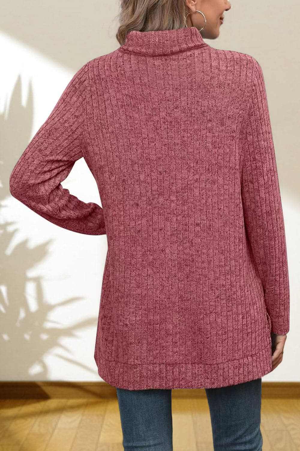 Cerise Turtleneck Sweater by Trendsi – Quality High-Low Hem Style