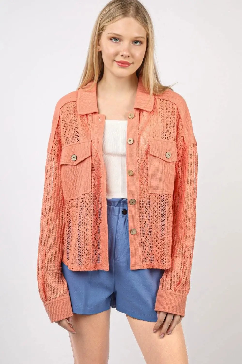 Shirts Trendsi Lace Button-Up Shirt Women's Casual Long Sleeve Top - Chic & Lightweight