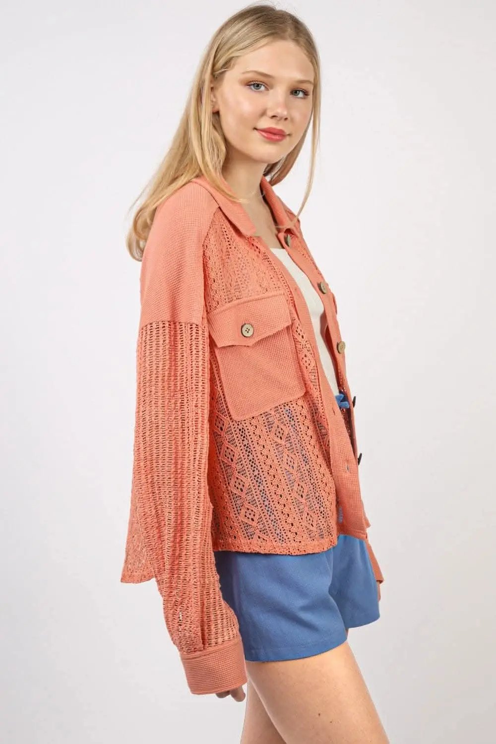 Shirts Trendsi Lace Button-Up Shirt Women's Casual Long Sleeve Top - Chic & Lightweight