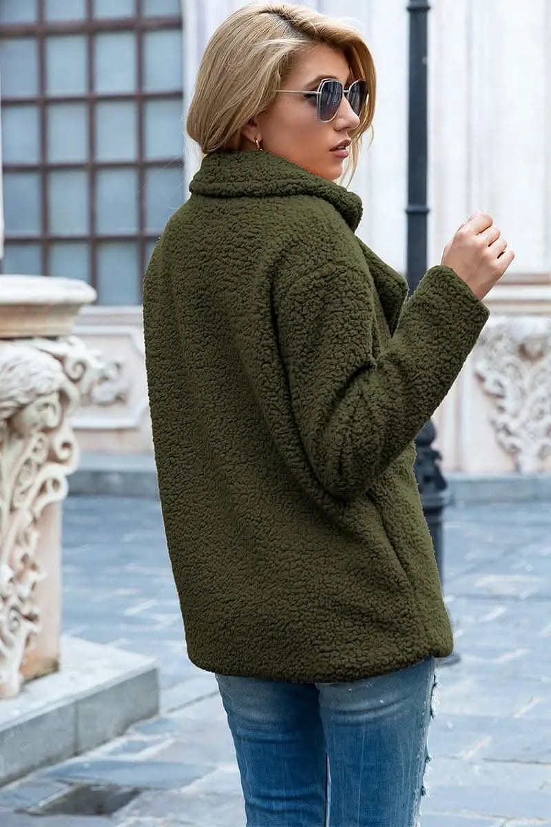 Love Salve Sherpa Coat with Faux Fur Lapel Collar