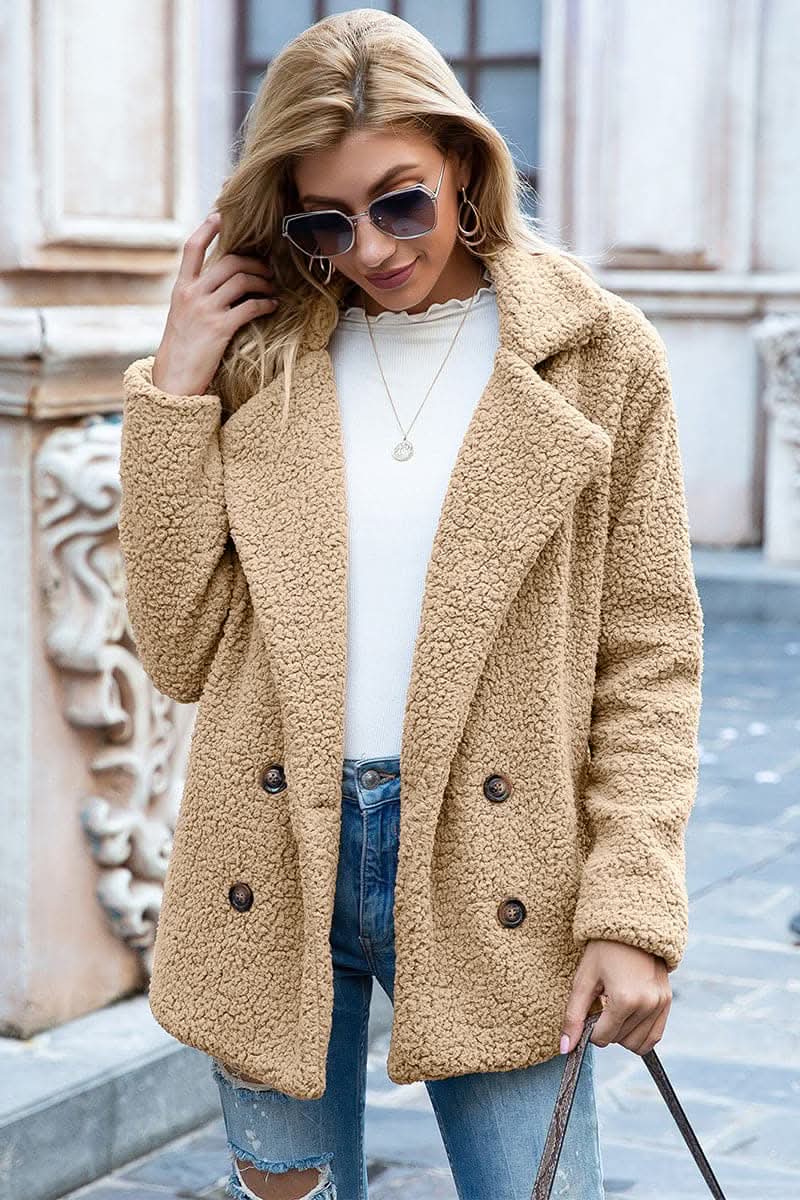 Love Salve Sherpa Coat with Faux Fur Lapel Collar