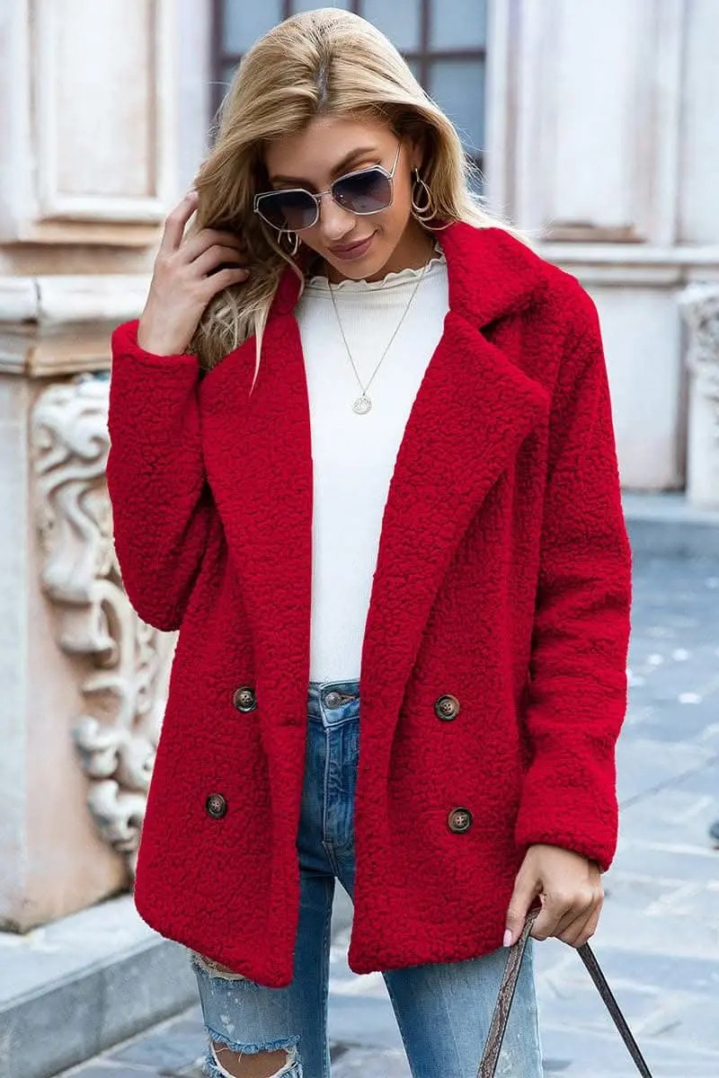 Love Salve Sherpa Coat with Faux Fur Lapel Collar