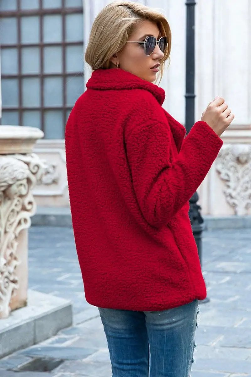 Love Salve Sherpa Coat with Faux Fur Lapel Collar