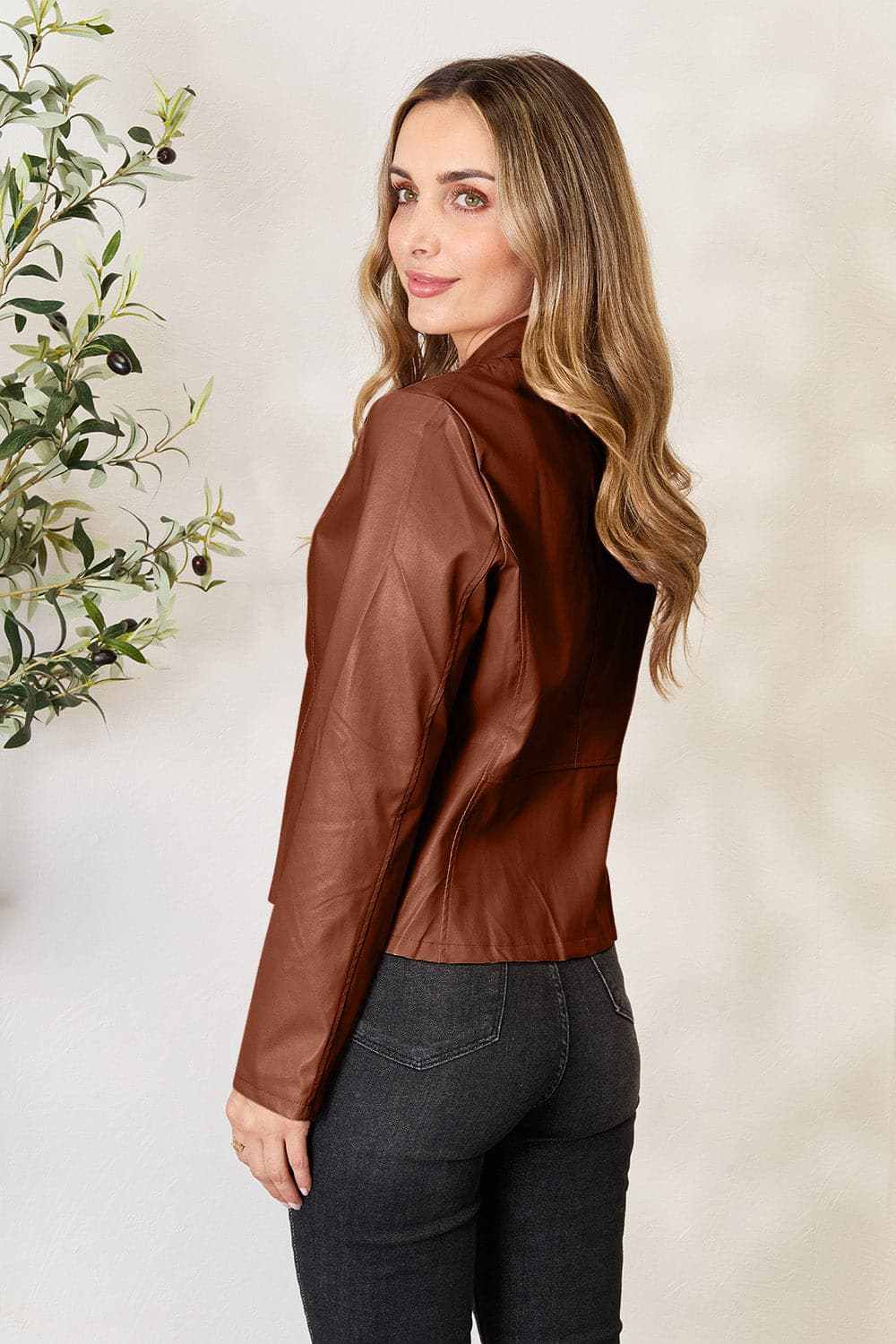 Trendsi Mock Neck Zip-Up Jacket Black