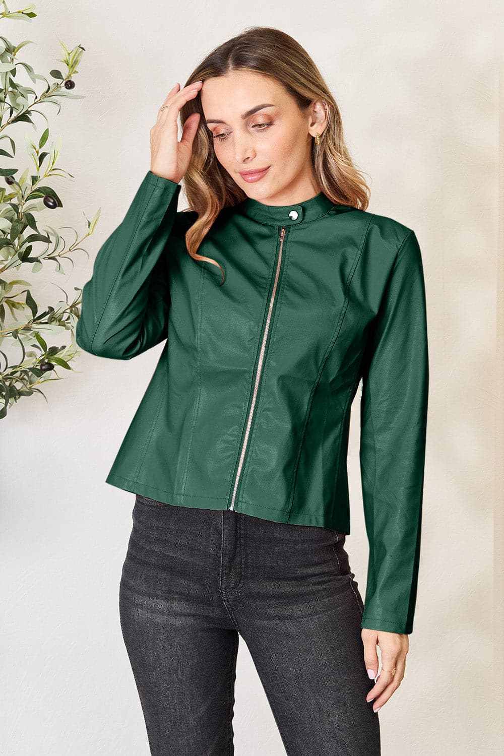 Trendsi Mock Neck Zip-Up Jacket Black