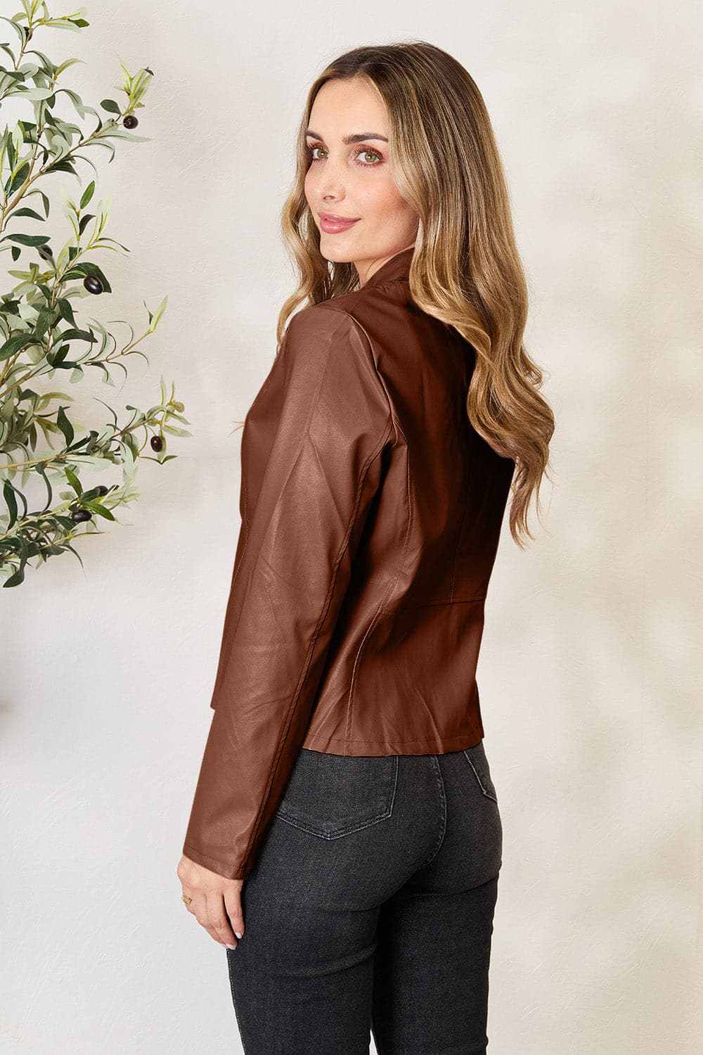 Trendsi Mock Neck Zip-Up Jacket Black