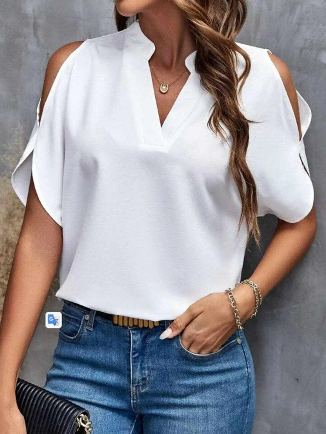 T-Shirts Trendsi just arrived - Chic notched cold shoulder blouse