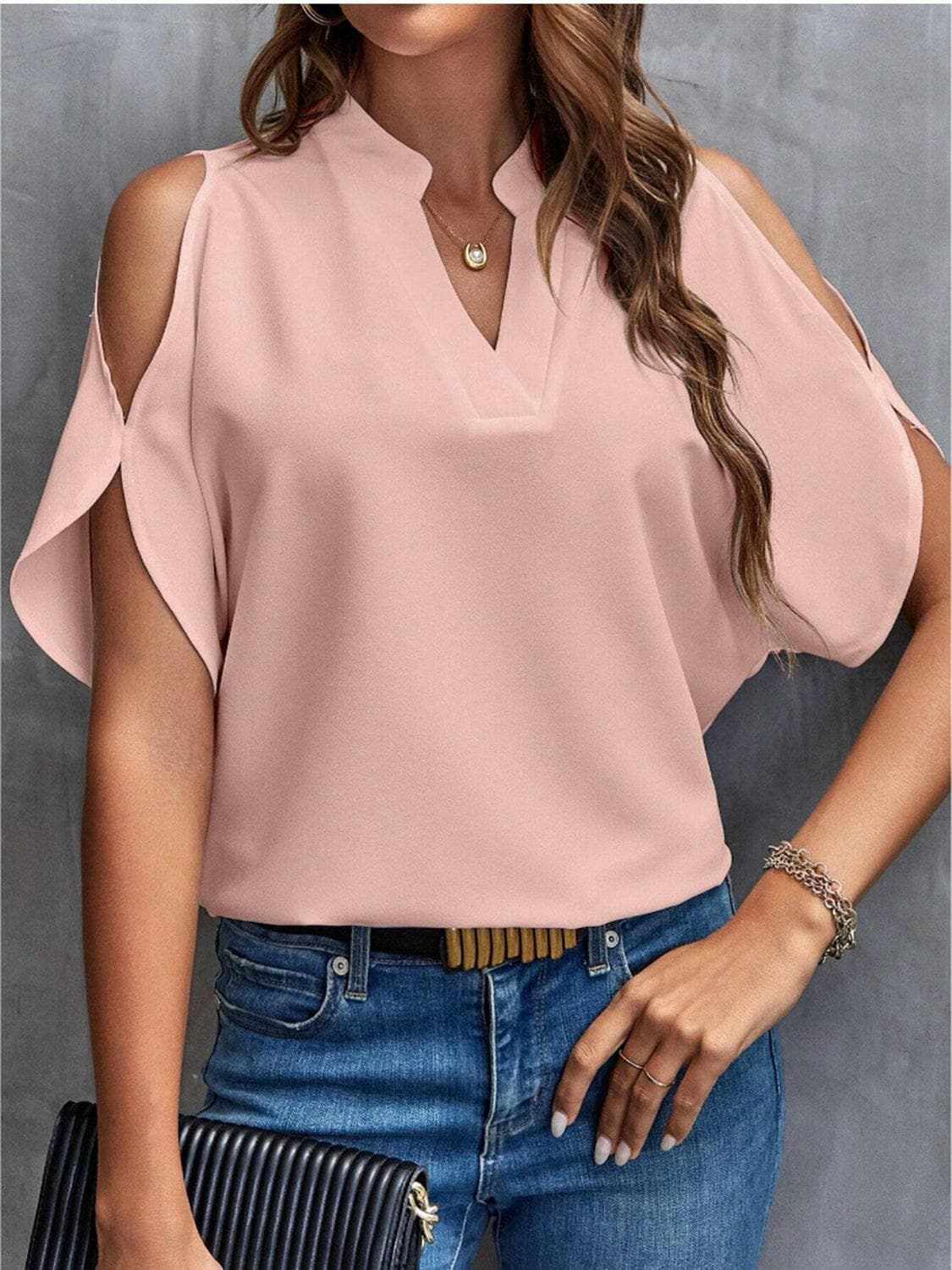 T-Shirts Trendsi just arrived - Chic notched cold shoulder blouse