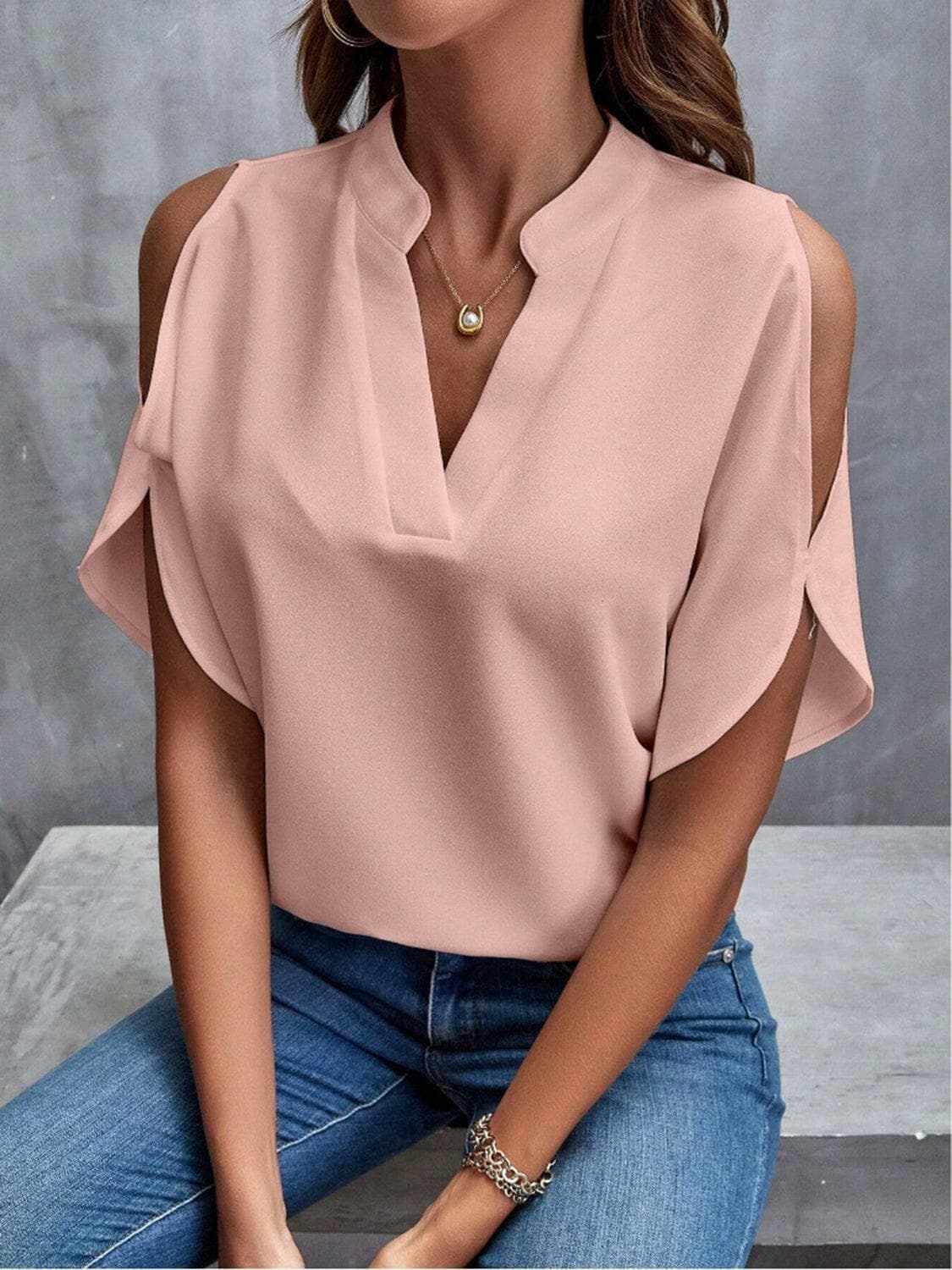 T-Shirts Trendsi just arrived - Chic notched cold shoulder blouse