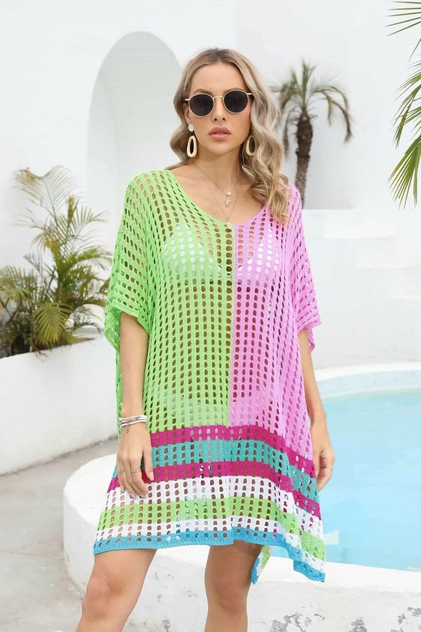 T-Shirts Trendsi swimwear - Chic openwork scoop neck cover-up