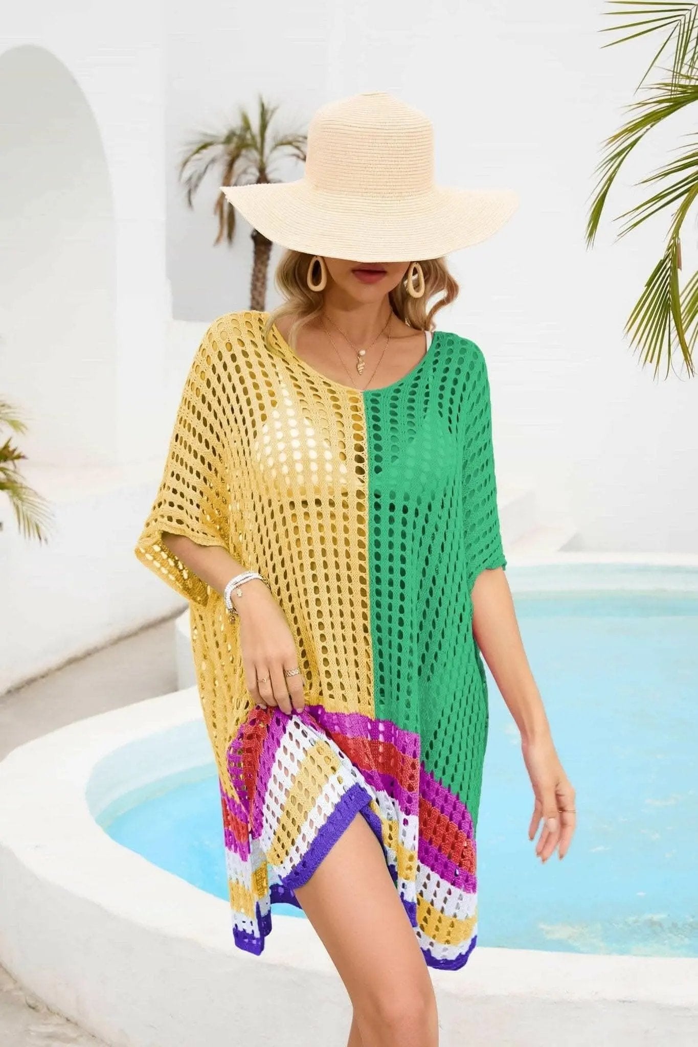 T-Shirts Trendsi swimwear - Chic openwork scoop neck cover-up